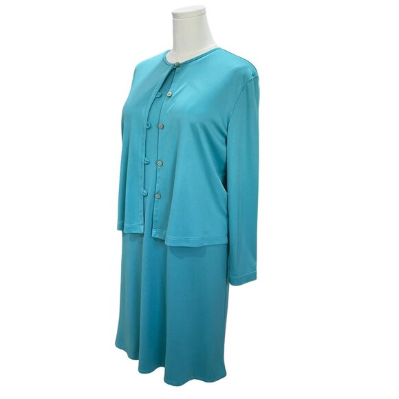 Joan Walters Aqua Blue Two Piece Dress Jacket Set Size 10 Vintage Minimalist - Picture 6 of 11
